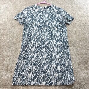 MNG Basics Mango Women XXS Navy Snakeskin Animal Print Short Sleeve Shift Dress